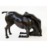 Eon Bridges (?) bronze model of a kneeling horse with a figure draped over his head and neck  'The