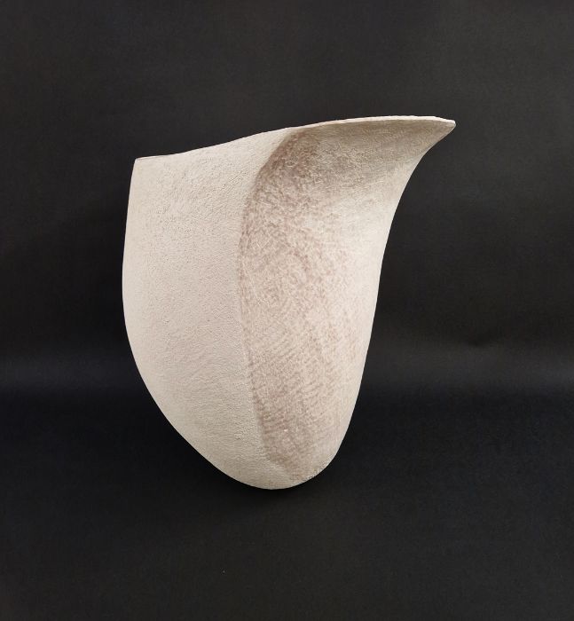 Betty Blandino (1927-2011) Large hand built white stoneware vessel, of asymmetrical form with