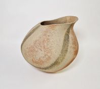 Betty Blandino (1927-2011) Large hand built stoneware vessel of asymmetrical form with banded