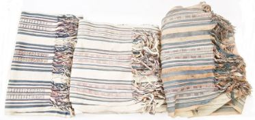 Woven run of tasselled striped cotton weave, possibly North African, perhaps a tent hanging, blue