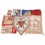 Mica Indian panels, beaded Ganesh panel, embroidered panel, South American panels and two linen