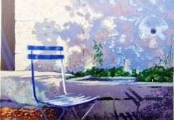 Judith Rothchild (American)  Limited edition silkscreen print  'A L'Ombre', chair beside sun dappled
