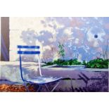 Judith Rothchild (American)  Limited edition silkscreen print  'A L'Ombre', chair beside sun dappled