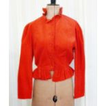 A red corduroy fitted jacket by Monix with peplum and elasticated waist button fastening, a Jaeger