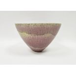 Delan Cookson (b.1937) studio porcelain bowl of tapering form, with purple and yellow mottled
