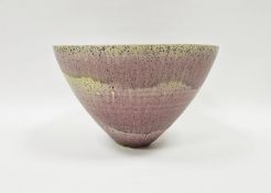 Delan Cookson (b.1937) studio porcelain bowl of tapering form, with purple and yellow mottled