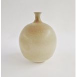 Delan Cookson (b.1937) studio porcelain vase of bulbous form with narrow neck, brown hues on light