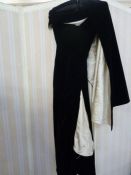 Couture 1950's black velvet and white satin evening gown - strapless with boned bodice- a long
