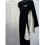 Couture 1950's black velvet and white satin evening gown - strapless with boned bodice- a long