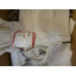 Quantity of assorted table linen to include napkins, damask, crocheted borders, embroidered
