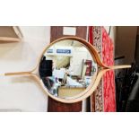 Rae-Sellen contemporary circular wooden framed wall mirror, 60cm x 31cm