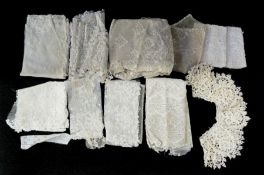 Assorted vintage lace,  mainly machined - trimmings, cuffs, pieces, part of a broderie anglaise