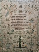 19th century sampler with birds, floral sprays, inscription 'on Easter Day', inscribed 'Martha S.
