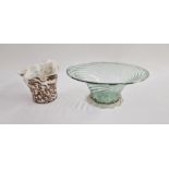 Glass pedestal bowl, swirl decorated with gold speckled base,11.5cm high x 28cm in diameter,