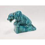 Stella Rebecca Crofts (1898-1964) 'The Snarl' porcelain model of a tiger with blue/green glaze,