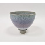 David White (1934-2011) studio porcelain footed bowl with craquelle glaze of blue/grey fading to