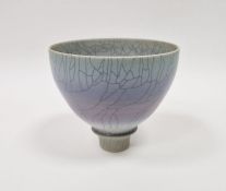 David White (1934-2011) studio porcelain footed bowl with craquelle glaze of blue/grey fading to