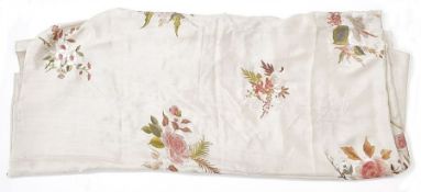 A mid twentieth century large silk cloth embroidered with peonies and ferns, 170cm x 140cm