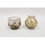 Two Isle of Wight miniature glass vases with floral decoration, both retaining original labels to