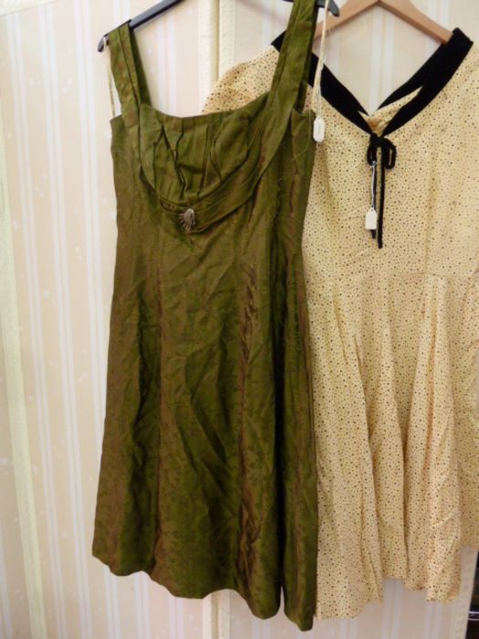 A Blanes vintage 1950's cocktail dress green figured satin, broad straps, a ruched bodice with a - Image 7 of 10