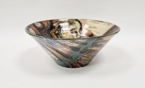 Jitka Palmer (Czech) studio pottery bowl 'Wood', painted with slips, interior decoration of a figure