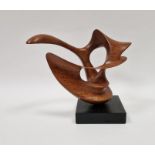 John Spielman contemporary wooden sculpture on square wooden base, 17.5cm high x 22cm wide approx.