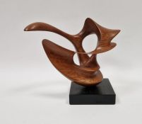 John Spielman contemporary wooden sculpture on square wooden base, 17.5cm high x 22cm wide approx.