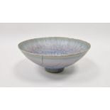 David White (1934-2011) studio porcelain footed bowl with torn rim, craquelle glaze of blue/grey