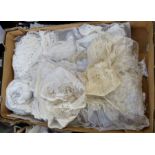 Assorted vintage and later lace pieces, remnants and trimmings, to include a small shawl,