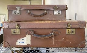 Large vintage leather suitcase with a small leather suitcase (2)
