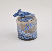 Hiro Takahashi (contemporary) 'The Wishing Pot', raku fired lidded pot with applied dolphin model to