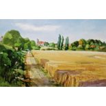 David Phipps  Watercolour 'Cornfield at Stanton St. John', signed and labelled verso, 30cm x 46.5cm
