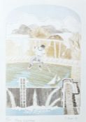 T. Olive  Limited edition etching in shades of brown, blue and white 'The Lasher', 5/20, signed,