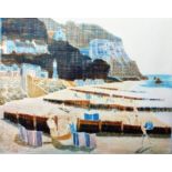 T. Olive Limited edition etching 'Isle of Wight', beach scene, 1/30, signed in pencil and dated '92,