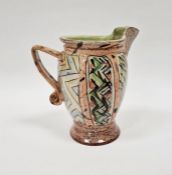 Paul Jackson studio pottery terracotta jug, a thrown and altered hexagonal body decorated with