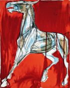 Jo Taylor  Limited edition screenprint  'Totem', study of horse on red ground, 20/50, 62cm x 50.5cm