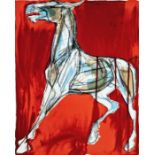 Jo Taylor  Limited edition screenprint  'Totem', study of horse on red ground, 20/50, 62cm x 50.5cm
