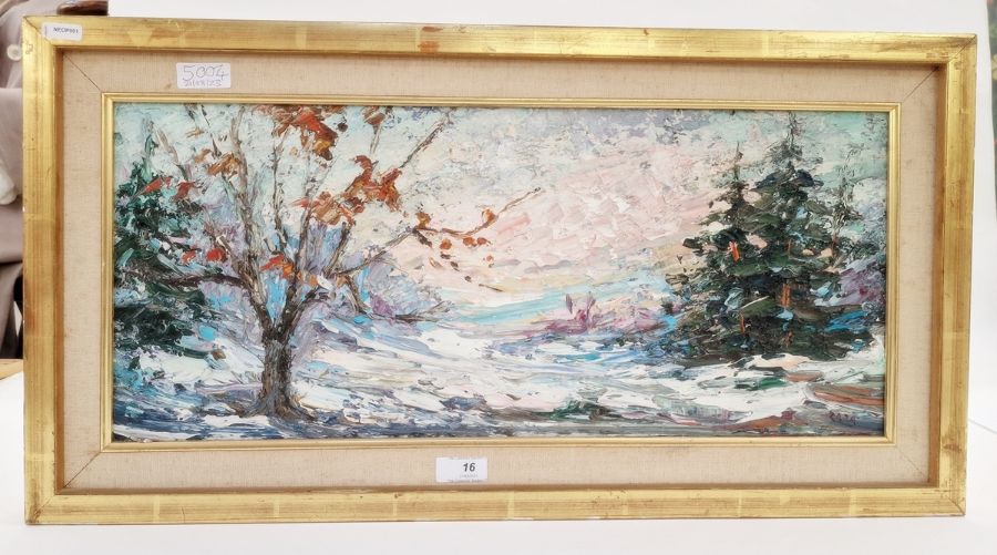 Zaza Milieo Meuli (Russian 1892-?) Oil on panel 'Trees in a Winter Landscape', signed lower right, - Image 2 of 8