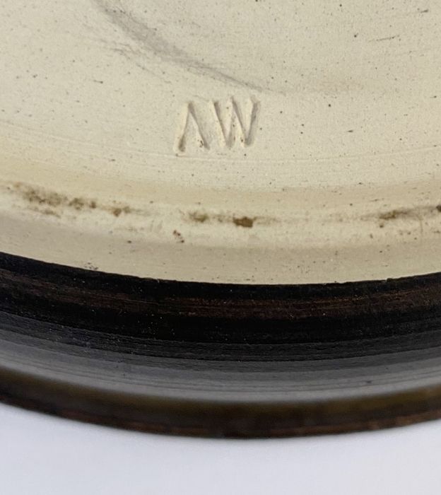 Studio pottery bowl, probably by Andrew Wilson, with flattened scroll over rim decorated with - Image 12 of 12