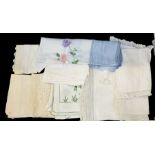 Quantity of table linen to include a large, fine crochet cloth, various tables clothes cut and drawn