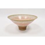 David White (1934-2011) studio porcelain footed bowl with peach colour craquelle glaze, impressed DW