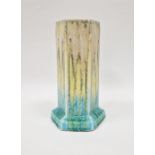 Ruskin pottery vase of hexagonal form with a crystalline glaze in streaked blue, green and yellow