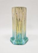 Ruskin pottery vase of hexagonal form with a crystalline glaze in streaked blue, green and yellow