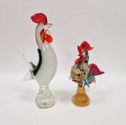 Two Murano style glass models of a cockerels, height 32cm and 24cm (2)