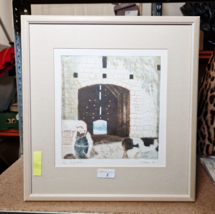 T. Olive Limited edition etching in shades of brown and blue 'Big Barn', 2/30, signed, dated and - Image 5 of 6