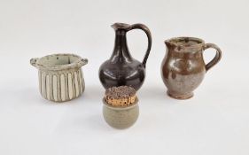 Three pieces of The Friars, Aylesford studio pottery to include a jug with tenmoku glaze,