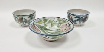 Laurence McGowan (b.1942) a stoneware bowl with floral brushwork decoration on white ground, potters