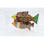 Julie Arkell contemporary papier-mâché fish sculpture in rectangular Perspex box, 1988, 31cm high