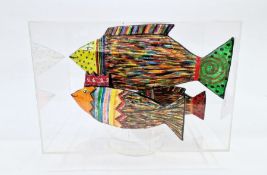 Julie Arkell contemporary papier-mâché fish sculpture in rectangular Perspex box, 1988, 31cm high