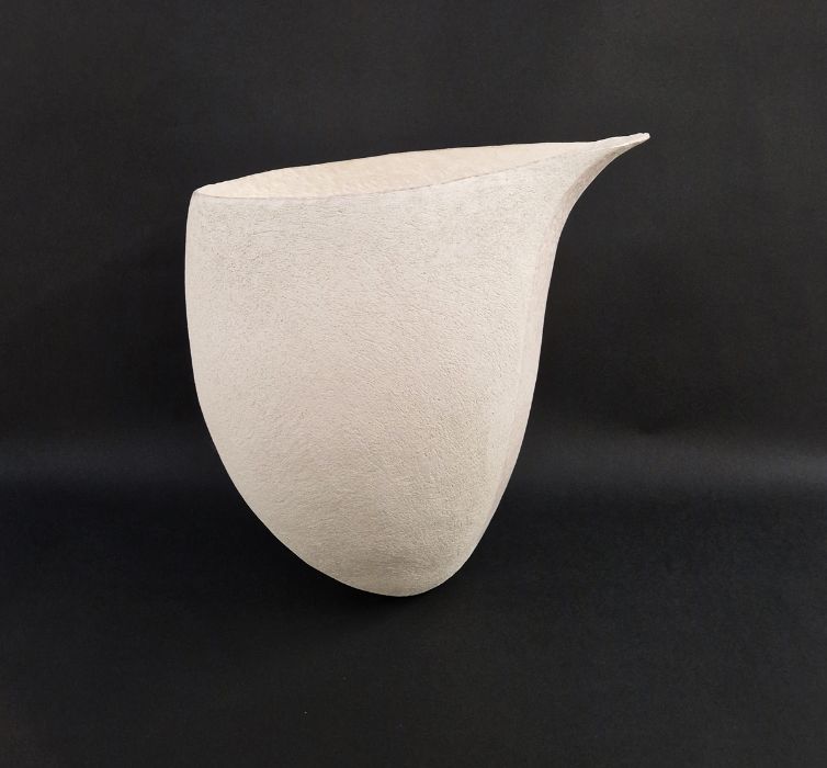 Betty Blandino (1927-2011) Large hand built white stoneware vessel, of asymmetrical form with - Image 2 of 32